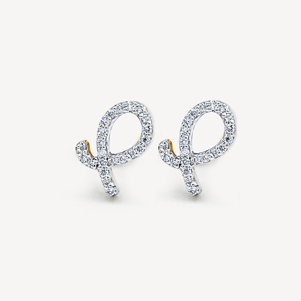 Gold P Logo Diamond Earrings