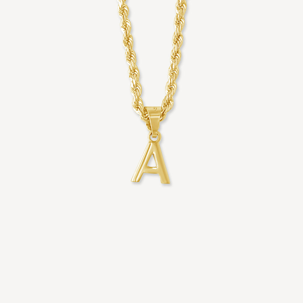 Solid Gold Block Initial Necklace