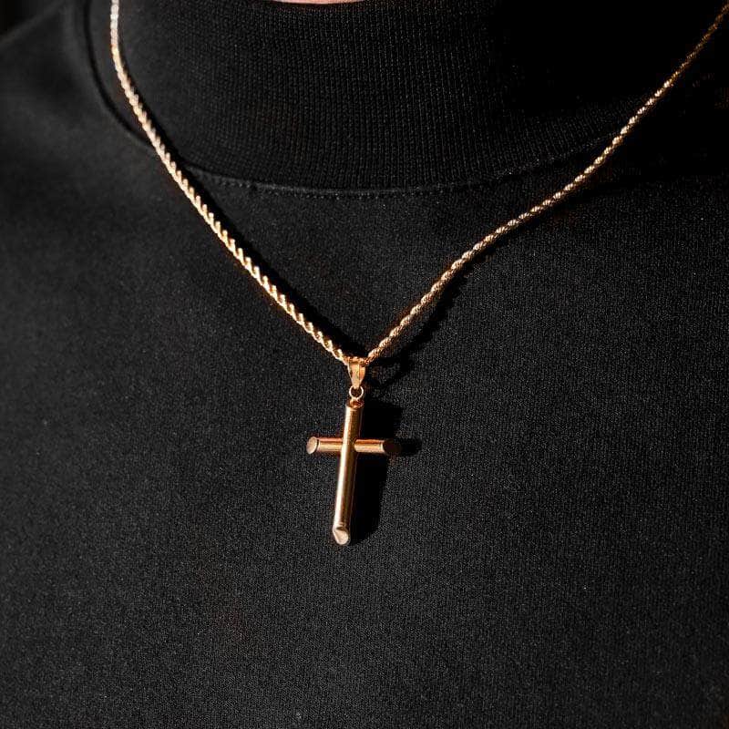 Gold Tube Cross Necklace