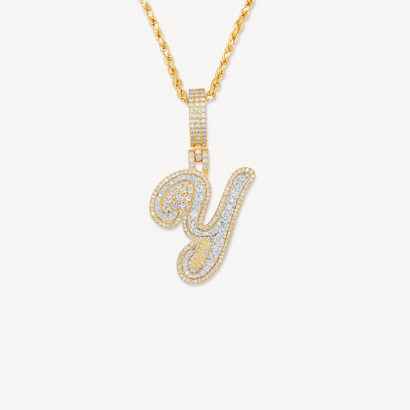 Gold Single Cursive Diamond Initial Letter